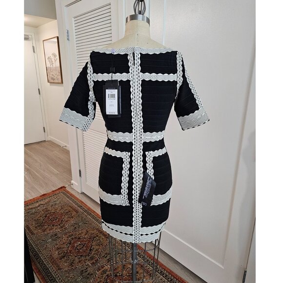 Herve Leger by BCBG Max Azria Black and White contrast Mini Dress in size L - Picture 2 of 6
